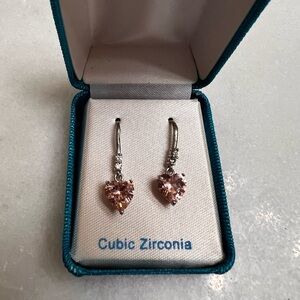 CZ Diamond Heart Drop Earrings